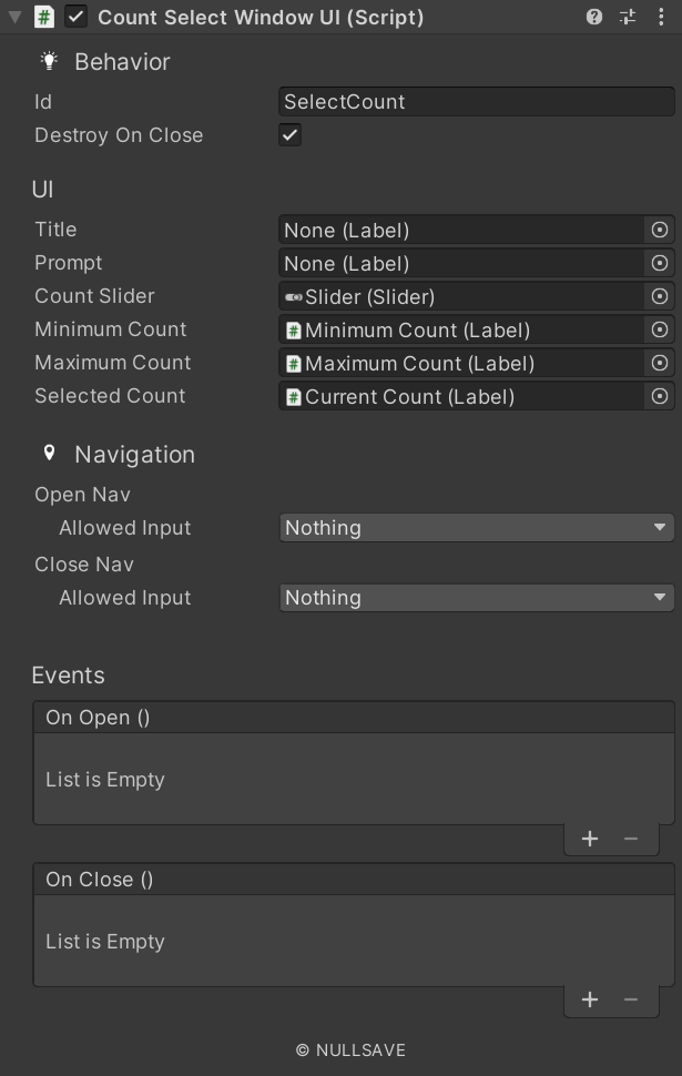 "Count Select Window UI"