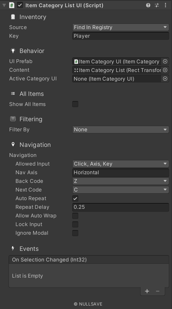 "Item Category List UI"