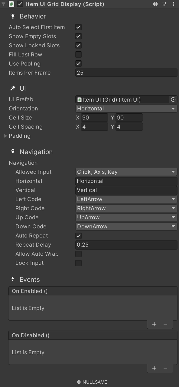 "Item UI Grid Display"
