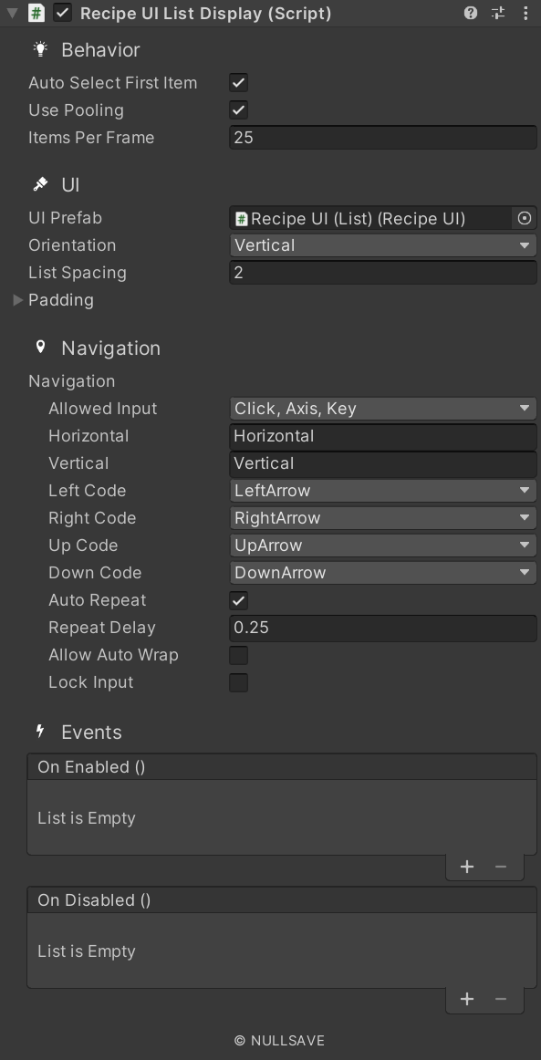 "Recipe UI List Display"