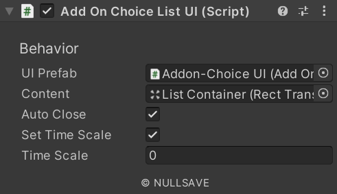 "Add On Choice List UI"