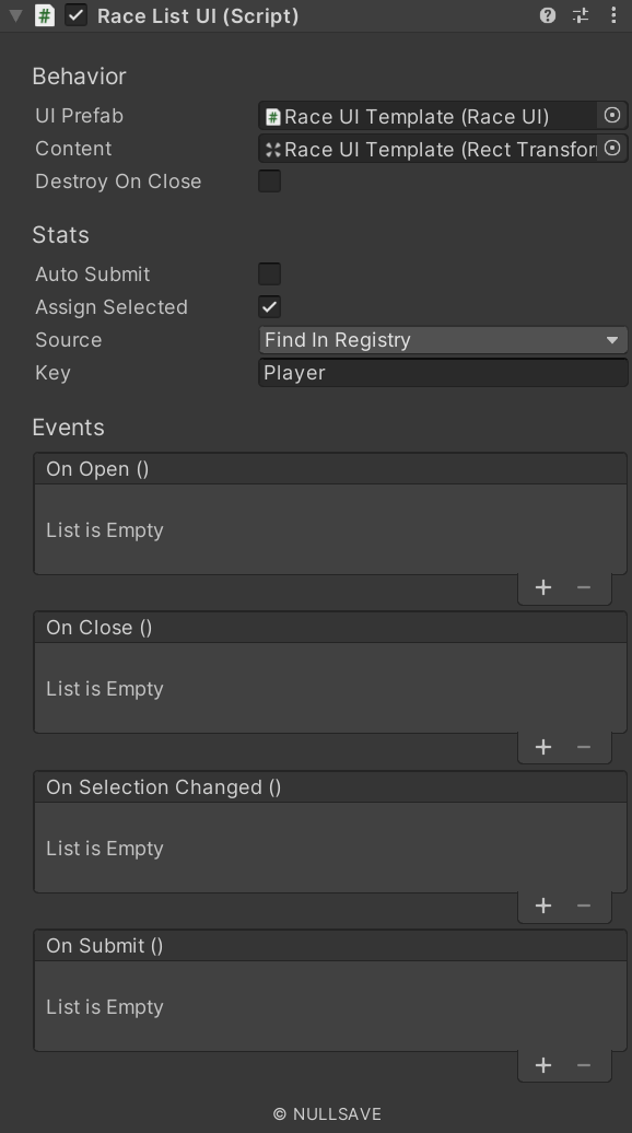"Race List UI"